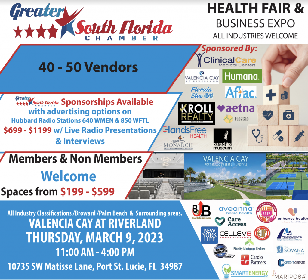 HEALTH FAIR & BUSINESS EXPO - MARCH 9, 2023 @ Valencia Cay at Riverland