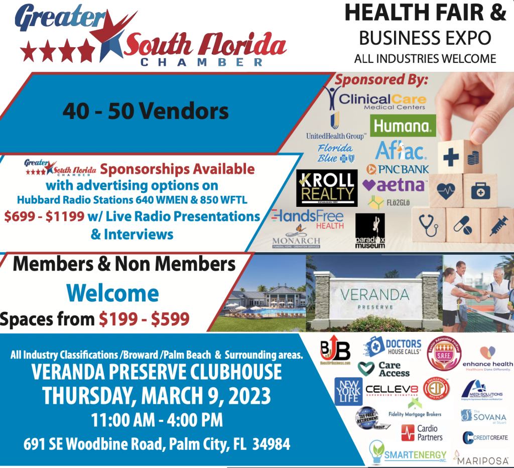HEALTH FAIR & BUSINESS EXPO - MARCH 9, 2023 @ VERANDA PRESERVE CLUBHOUSE